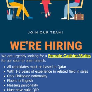 Looking for a Filipina Cashier/Sales 